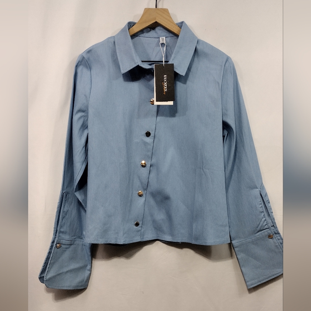NWT Uoozee Button Shirt Womens L Blue Retro 90s Y2K Casual Comfy Minimalist